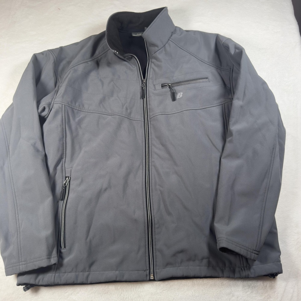 New Balance Jacket Mens XL Gray Softshell Full Zip Fleece Lined‎ Pockets Warm